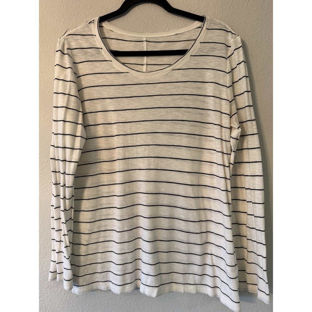 Calson Women's Long Sleeve Striped Shirt Size Large‎ Black And Cream Lightweight